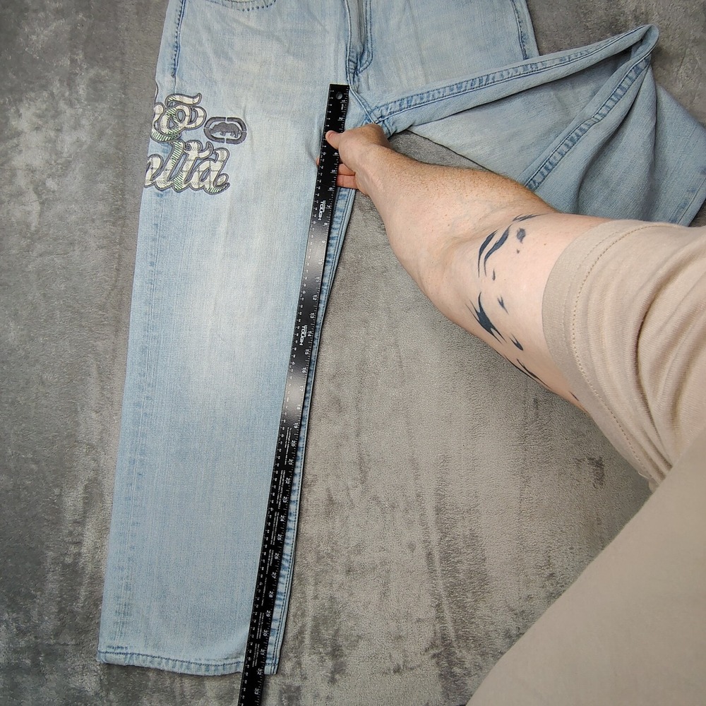 Ecko Unltd Jeans Mens 34x32 Blue Baggy Loose Fit Y2K Skater Embroidered Wide Leg - Picture 10 of 16